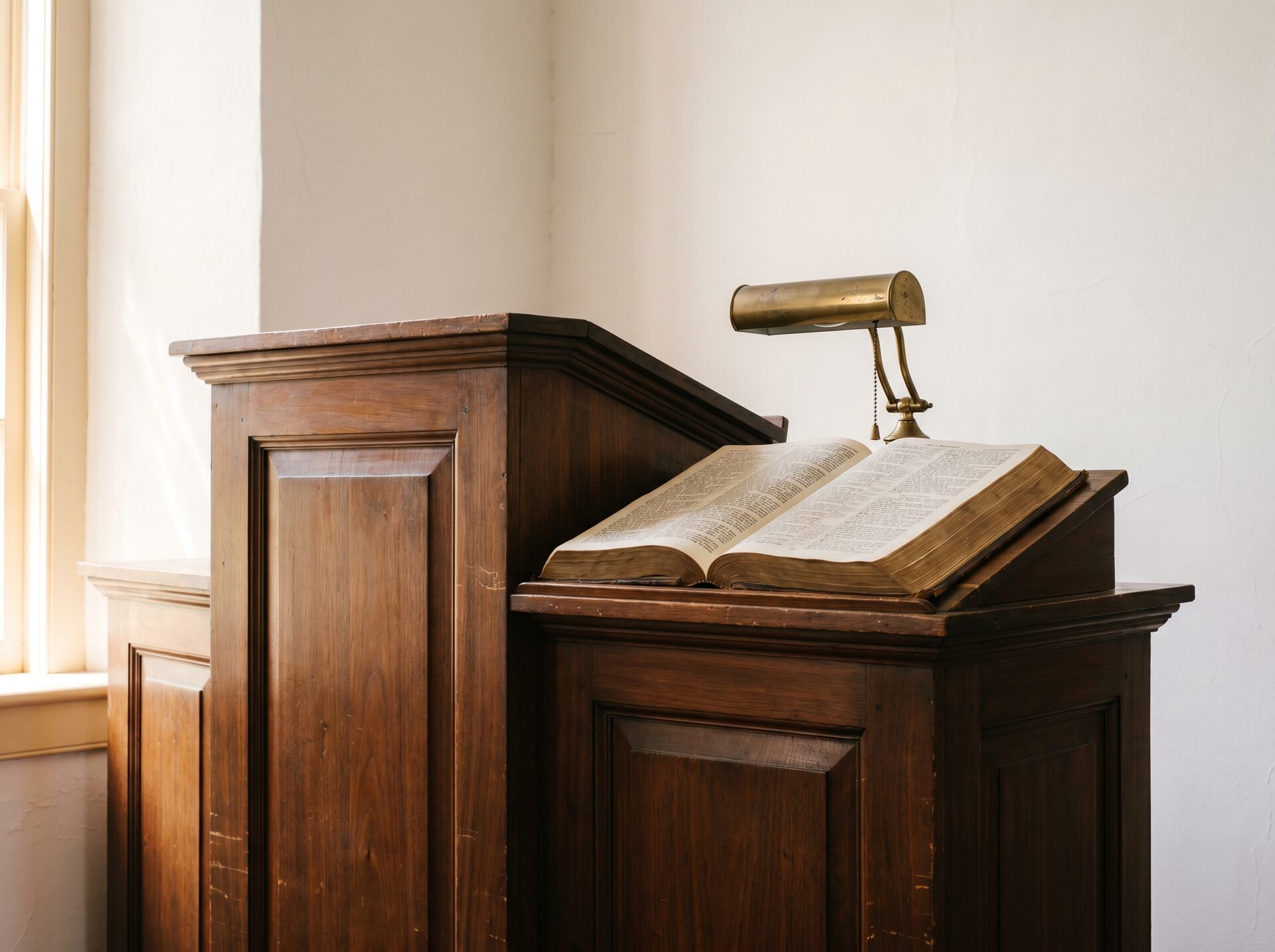 The pulpit, with the open Bible